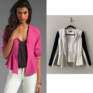 Naven-black & White Colour Block Bardot Peplum Blazer (Size:0)